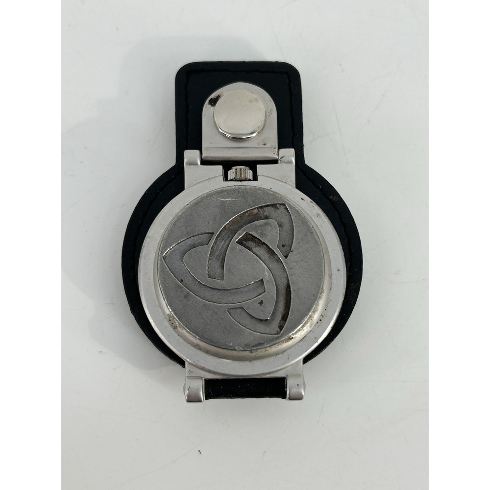 Pewter Celtic Trinity Knot Pocket Watch W/ Leather Belt Case